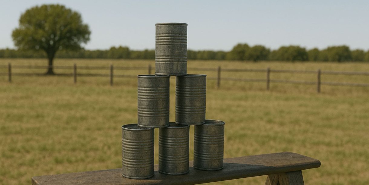 Stack of metal cans set up for target practice